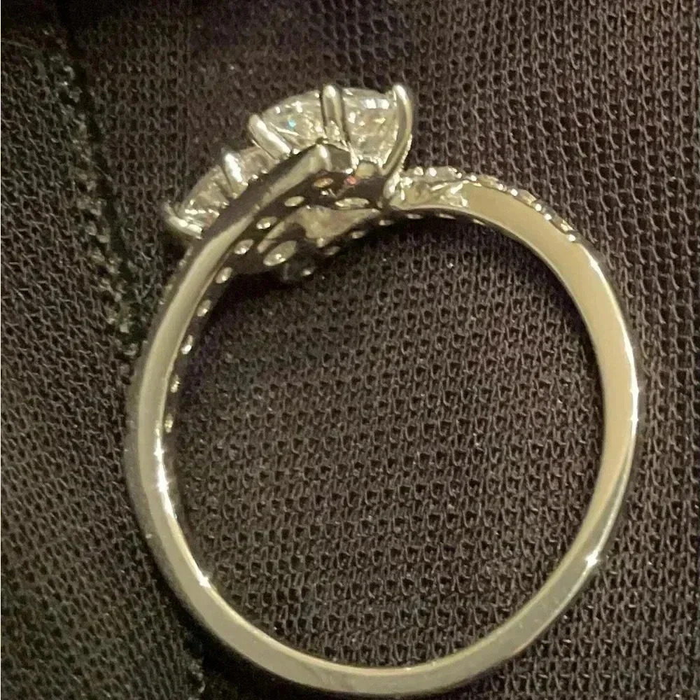 Fine Silver Plate Cubic Zirconia 2-Stone Ring - Picture 4 of 5